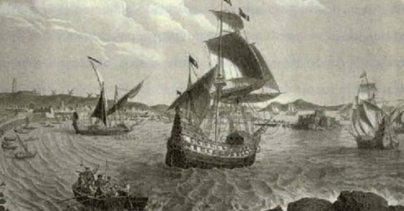 Descripcin: Descripcin: Descripcin: Descripcin: Descripcin: En esta imagen se puede observar como la expedicin de Loasa se hace a la mar en el puerto de Corua en 1525